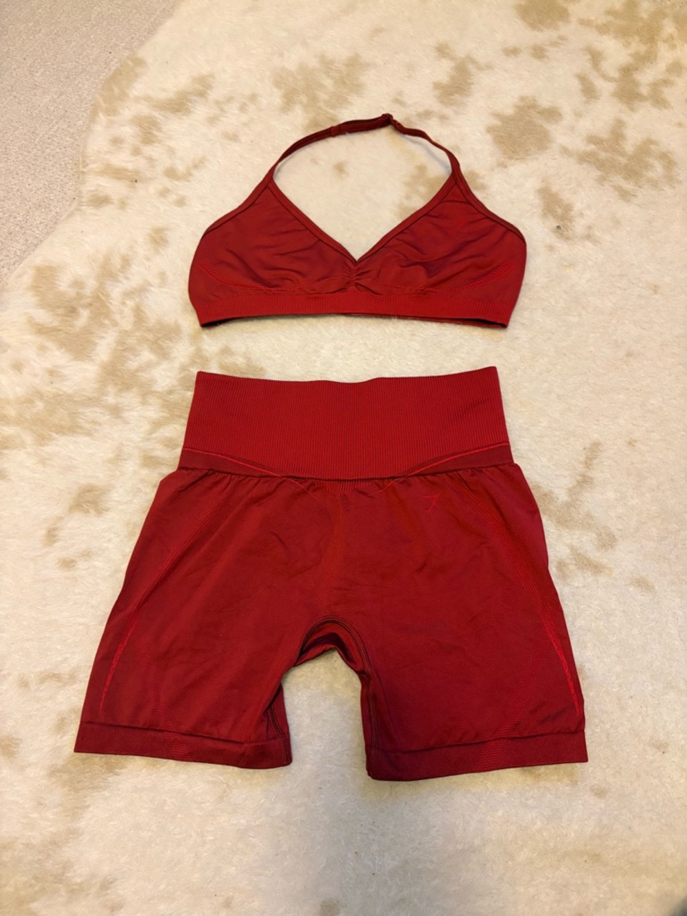 Gymshark Seamless Red Bralette & High-Waist Athletic Shorts Set